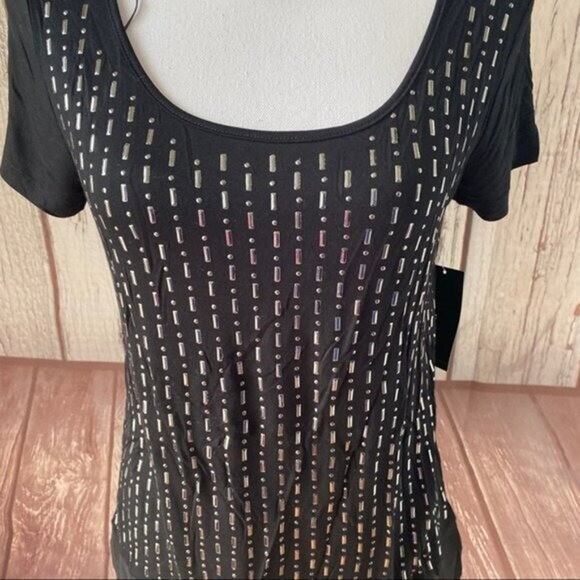 ANA Tee Shirt Top Womens Medium Black Studded Viscose Stretch casual NWT - Picture 4 of 8